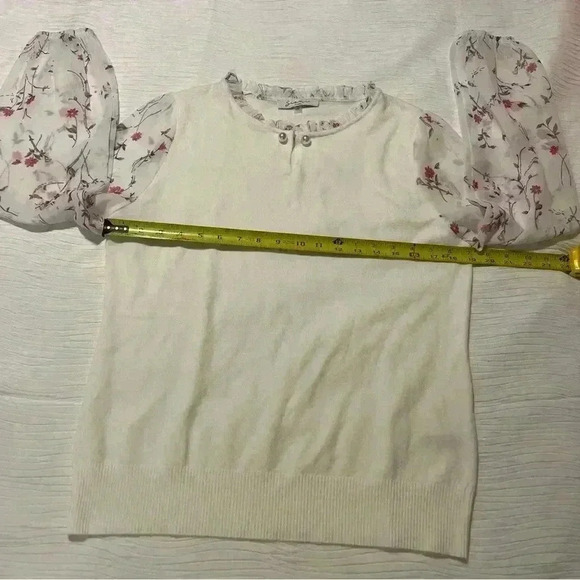 Sioni Milano White Knit Sweater With Sheer Sleeves- Sz. M Office Casual - Picture 3 of 7